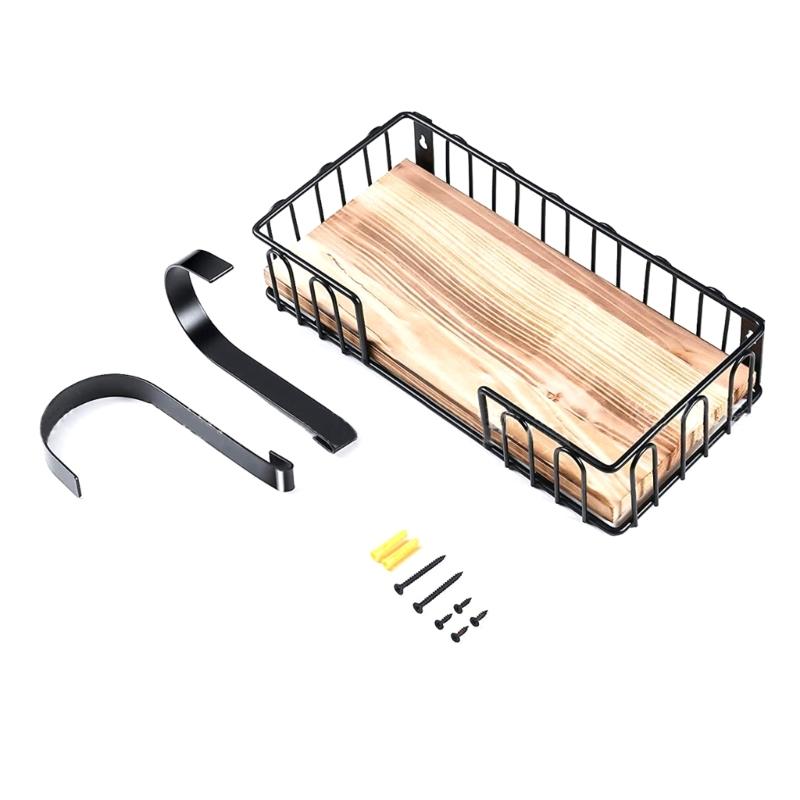 Space Saving Ironing Board Organize Wall Rack with Metal Frame & Wood Basket Laundry Room Ironing Equipment Holder 1