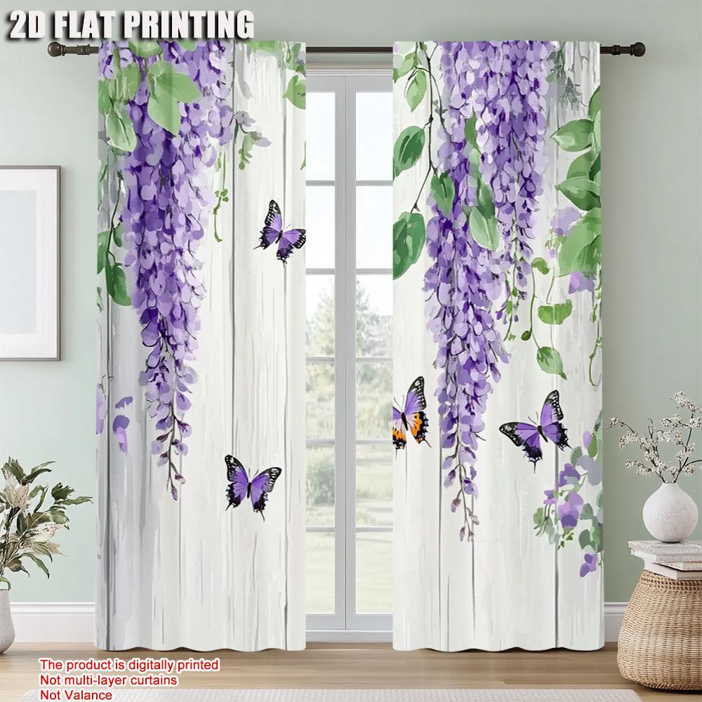 2pc    Window Curtains Charming Wisteria and Butterfly Versatile Polyester  Without Electricity summer party decorations for