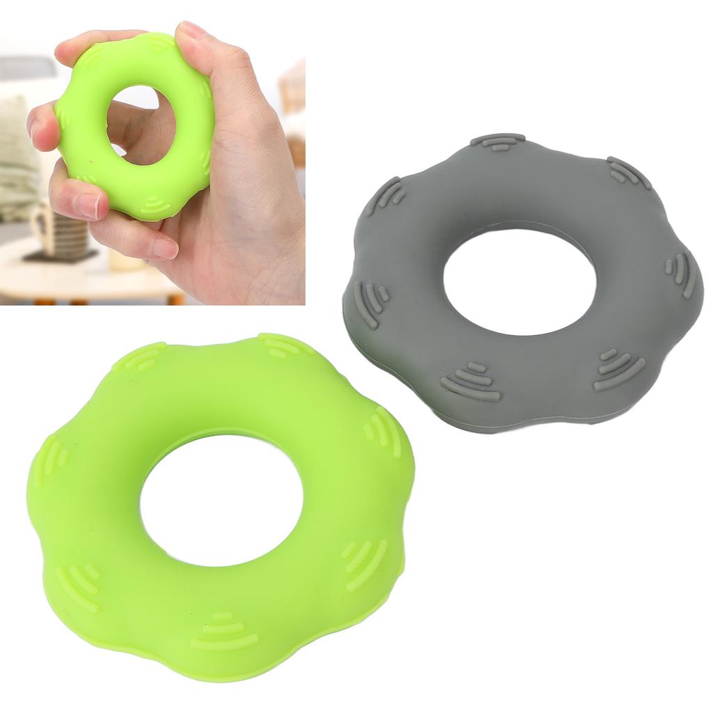 2pcs Hand Grip Strengthener Silicone 40lb Green Exerciser Ring 40lb Gray Strength Ring for Muscle Training Massage
