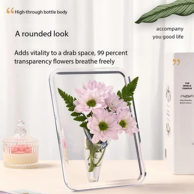 Modern Acrylic Vase with Geometric Frame. Clear Rectangular Decor for Home/Office. Elegant Gift for Any Occasion.