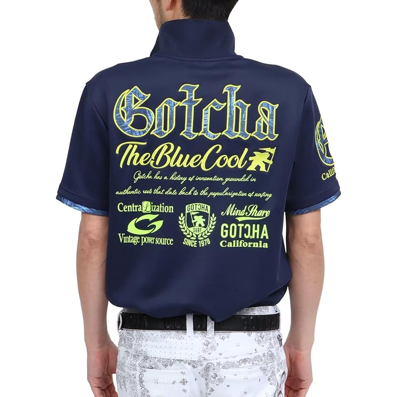 

[Gotcha golf] smooth botanical neon polo shirt men s ladies golf wear short sleeve golf shirt stretch spring/summer 252GG1201 navy S