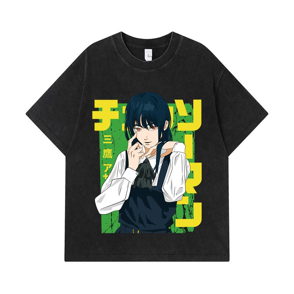 275 GSM Washed T-shirts 100% Cotton Chainsaw Man V59 Asa Print Unisex Heavy Cotton T Shirt