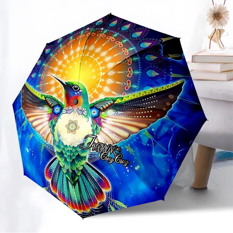 1pc Hummingbird Mandala Artwork Automatic Open/Close Umbrella, Folding Compact Umbrella with Lightweight Design for Women/Menyy251028190