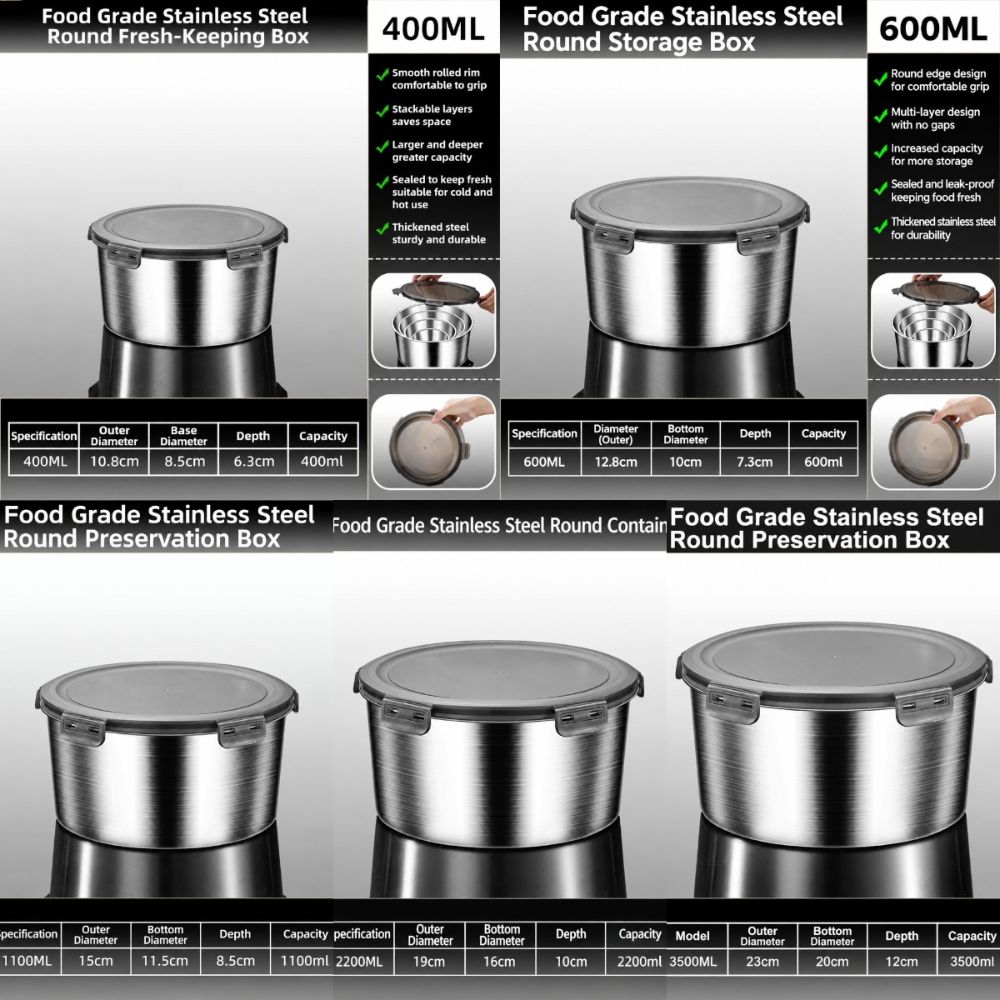 201 Stainless Steel Fresh Keeping Box with Lid Lunch Box  for Kitchen Refrigerator