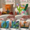 CCactus Cartoon Funy Abstract Art Cushion Cover Linen Pillowcase Cover Soft Decor for Sofa Home Room