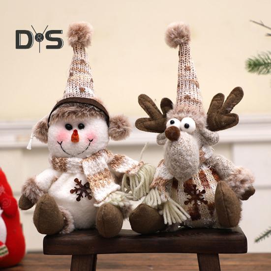 Christmas Doll Plush Knitted Snowman Elk Santa Doll Toy Soft Sitting Christmas Figure Desktop Decor Stuffed Holiday Pillow for Window Bookshelf