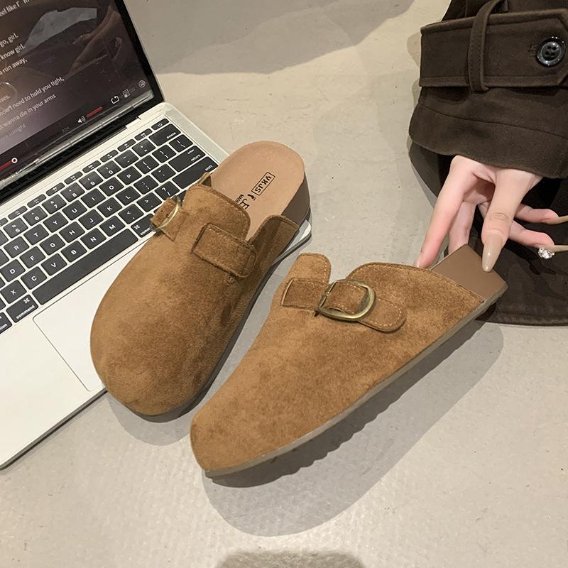 

Thick bottom heightening solid color bag head slippers women s outer wear 2025 new autumn one-pedal lazy Birkencool slippers 40 верблюд