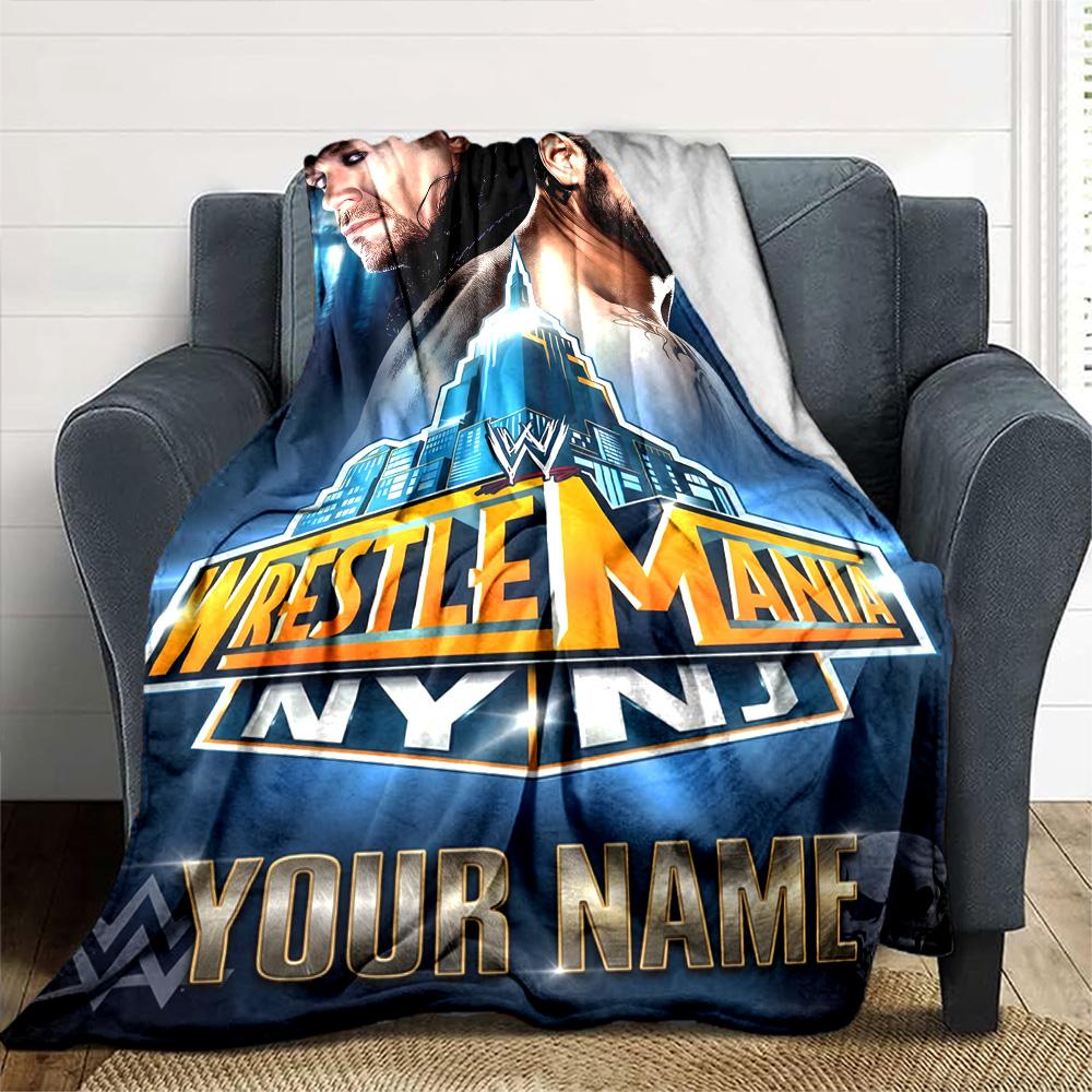Wrestlemania Customize Text Blanket Lightweight Personalized Blanket Durable Comfort Versatile for Seaside Picnics Sofa Livingroom All-Season Use