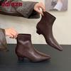 Fashion Silver Female Low Heel Women Ankle Stretch Boots Zippers Fashion Pointed Toe Ladies Modern Short Boots Pumps Shoes Lady