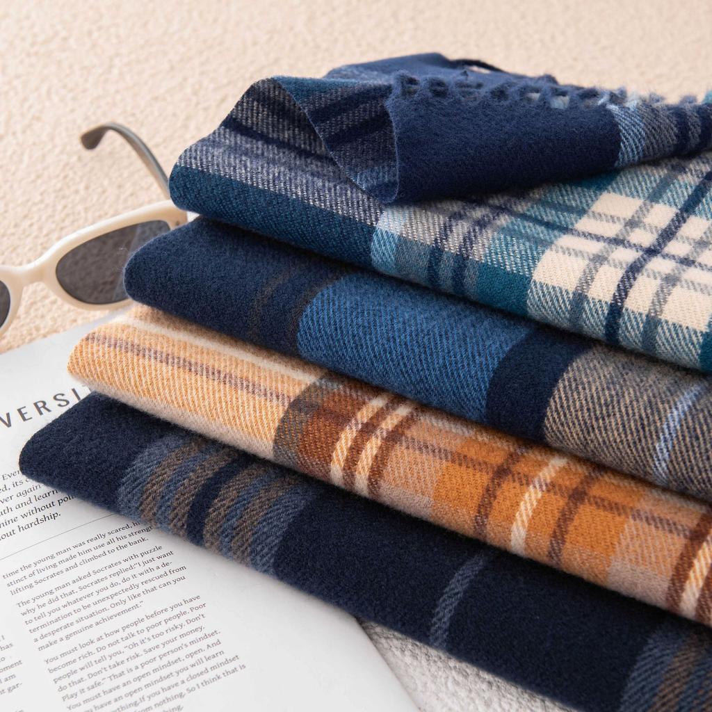 Blue Imitation Cashmere Scarf for Women Advanced Versatile Thickened Autumn and Winter Warm New Plaid Scarf Dual Use