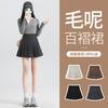 Women Maillard Wool Pleated Skirt 2026 New Autumn Winter High Waist A-Line Khaki Brown Anti-Chafing Mini Skirt