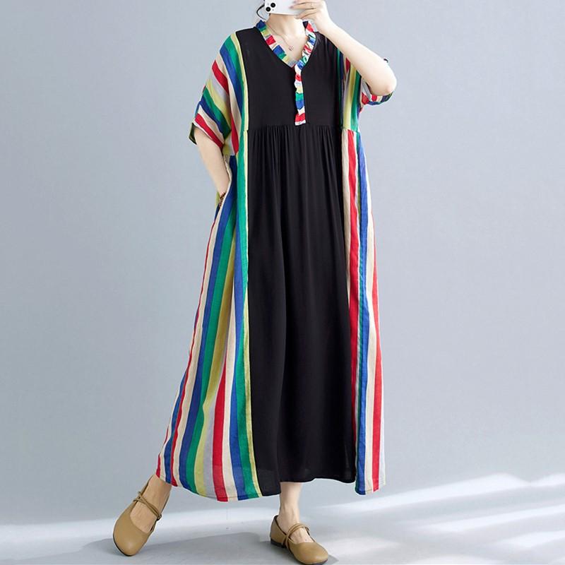 Manica corta Plus size cotone vintage nuovo in abiti da donna casual abito lungo estivo ampio