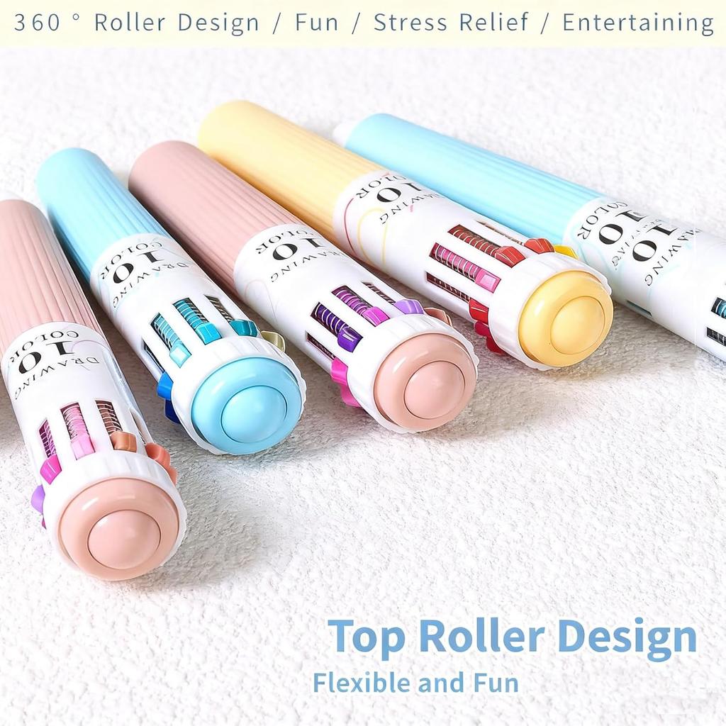 6 Pcs 10-in-1 Multicolor Ballpoint Pens 0.8mm, 57 Colors Drawing Multi Colored Pens, Smooth Writing Retractable Shuttle Pens for Doodling School