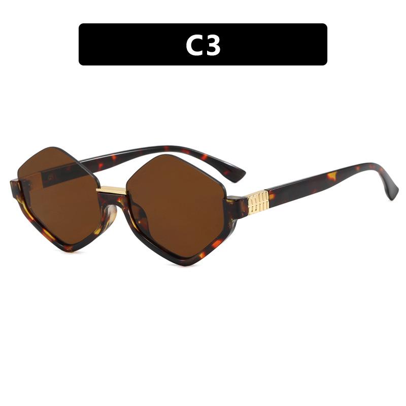 

Trendy European & American Diamond Half-Frame Polygonal Sunglasses - High-End, Versatile Styling for Photos As shown