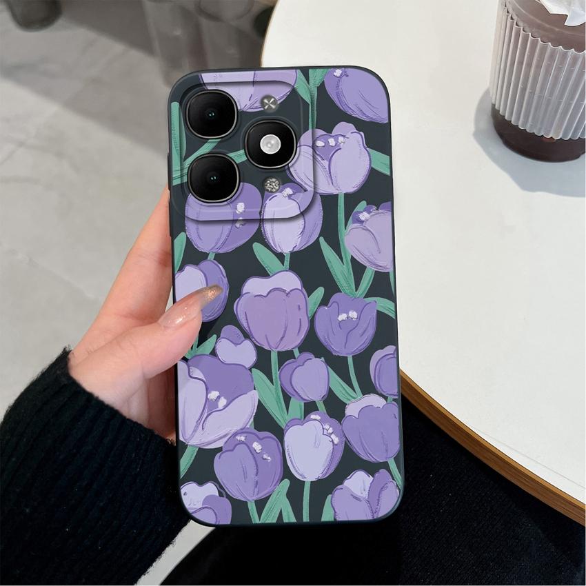 For itel A90 A50C A80 P60 S25 Ultra Power 70 Phone Cover Pretty Flower Pattern Smooth Liquid Silicone Screen Protector Shockproof Case For itel Casing