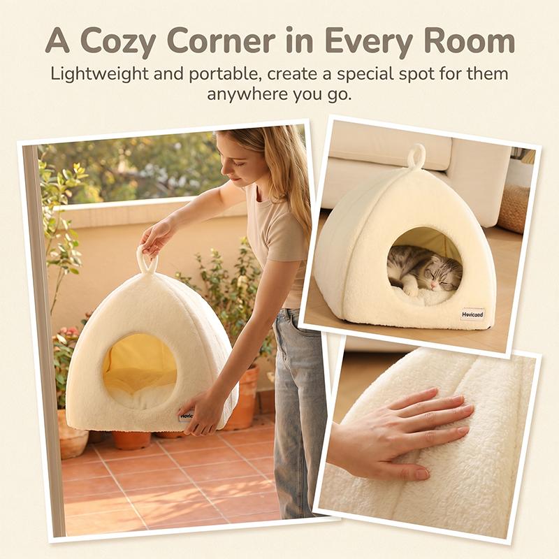 New Triangle Closed Cat Bed Warm Thickened Pet Nest Deep Sleep Cave House For Cats & Small Dogs Bed Cat Tents
