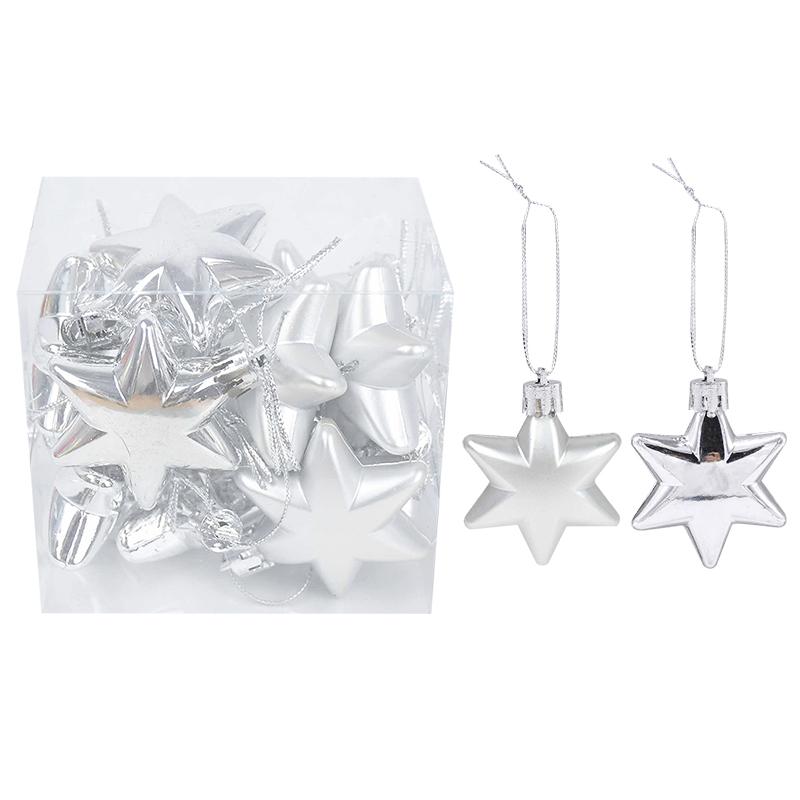 

12 шт. Різдвяні підвіски Зірка Серце Форма Підвісні прикраси Ялинкова куля Декор Різдвяна вечірка Прикраса Навідад Новий рік star срібний