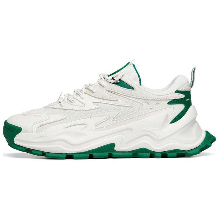 Anta Platform Cushioning Slip Resistant Abrasion Resistant Low top Chunky Sneakers Men's White Green 112148880R-5