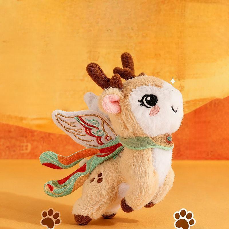 Chinese Style Dunhuang Flying Cat Nine-Colored Deer Bag Charm Pendant Cute Cotton Plush Doll Keychain Key Ring Gift
