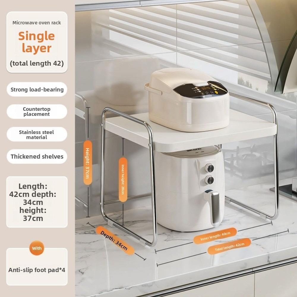 

Stainless Steel Microwave Shelves with Anti-slip Support Rice Cooker Kitchen Storage Rack Appliance Countertop Easy To Clean