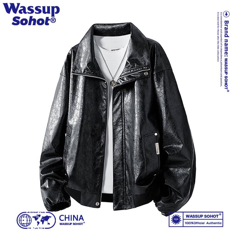 Wassup Sohot Men s Retro PU Leather Motorcycle Jacket L