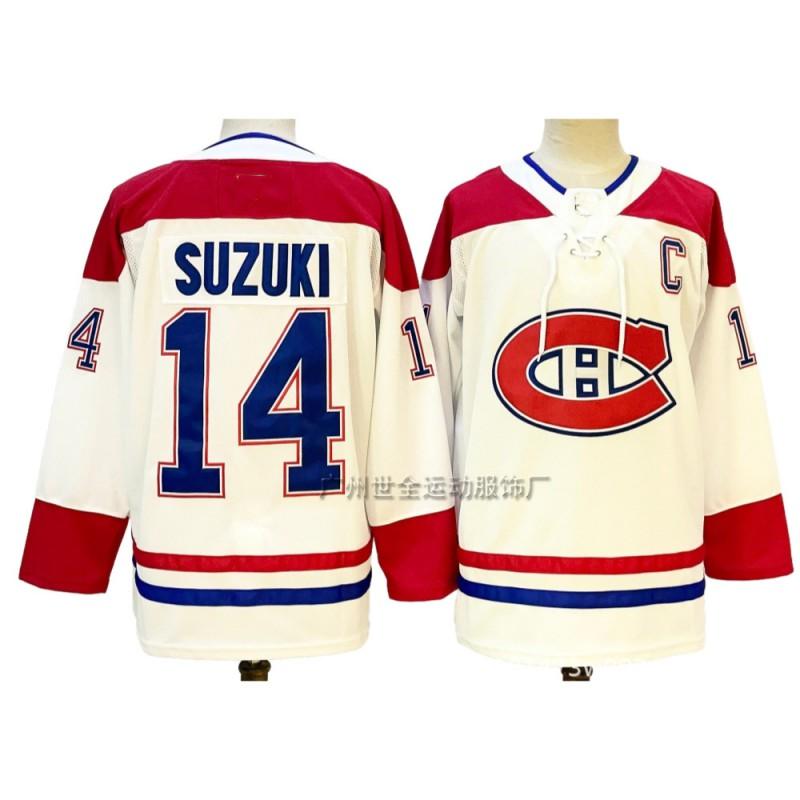 Mens Vintage Ice Hockey Jersey With Embroidered Number 14 Suzuki Caufield NHL Style Cotton Blend Team Uniform