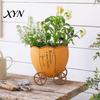 Decorative Flower Pot Retro Pumpkin Cart Planter, Metal Flowerpot with Drainage Hole, Stylish Indoor Planter Plant for Outdoor Home Garden Balcony