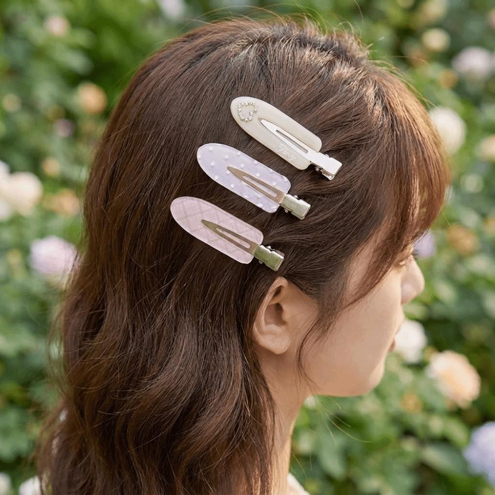 3 Pcs/set Acrylic Seamless Hair Clip Transparent Side Bangs Clip Cute Polka Dot Hairpin Set Party