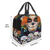Day of The Dead Mexican Catrina Skull Print Lunch Bag Portable Thermal Cooler Insulated Bento Box for Kids Food Tote Bags