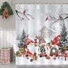 Bonhause Christmas Gnomes Shower Curtain, Xmas Tree Cardinals On Branches Grey Winter Holiday Bathroom Curtain 72 X 72 Inch Polyester Fabric