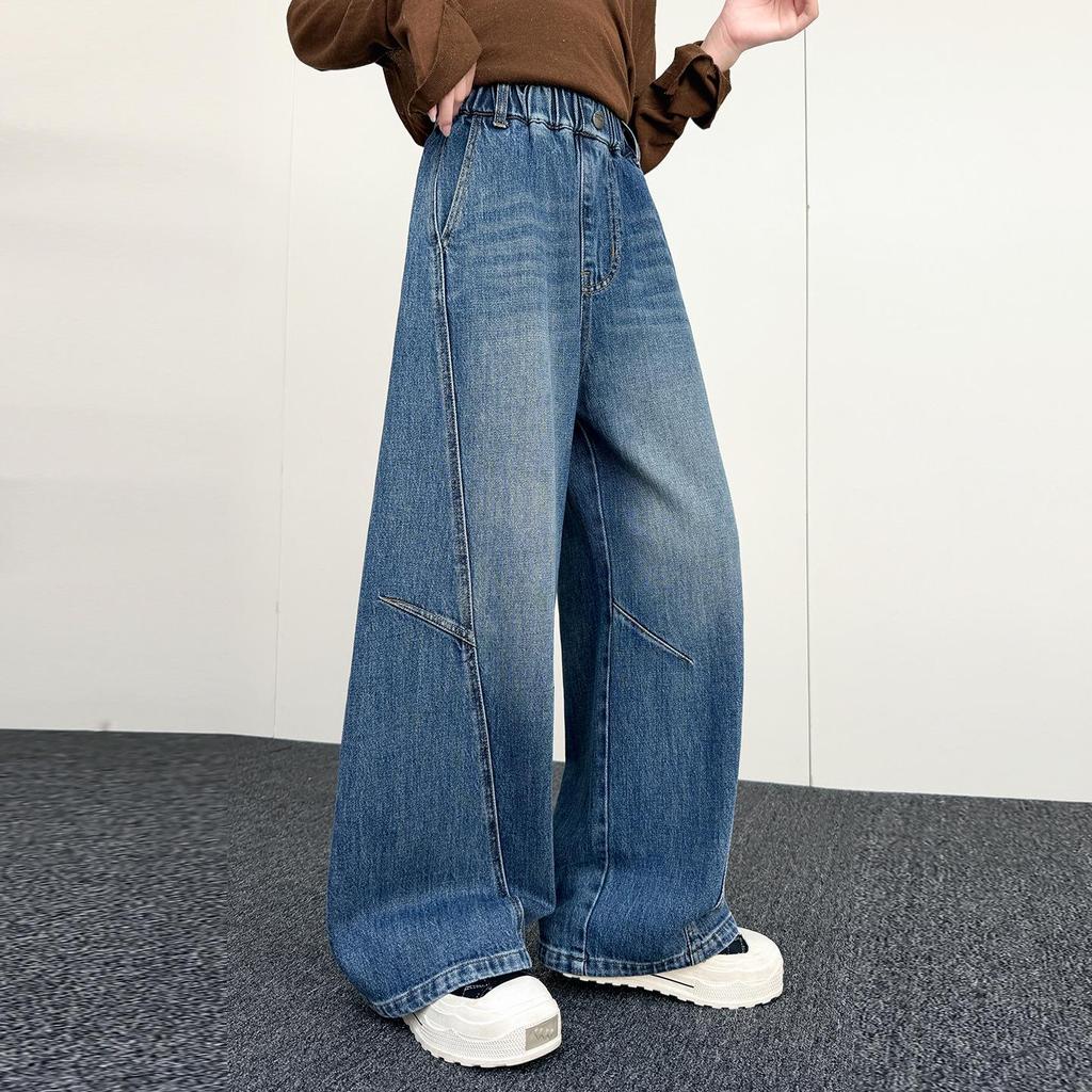 Autumn 2026 Girls' Baggy Wide-Leg Jeans - Casual, Stylish, and Comfortable for Medium and Large Kids