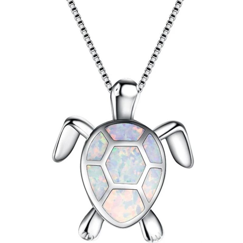 Bohemia Cute Turtle Pendant Necklace For Women Inlay White Imitation Opal Necklace Wedding Party Jewelry Christmas Gifts for Her