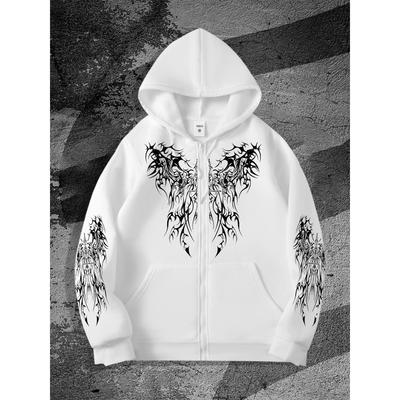 Popular Original Dark Style Printed Design Zipper Hoodie, Fashionable Street Fashion Brand Zipper Hoodie, Casual Matching Trend