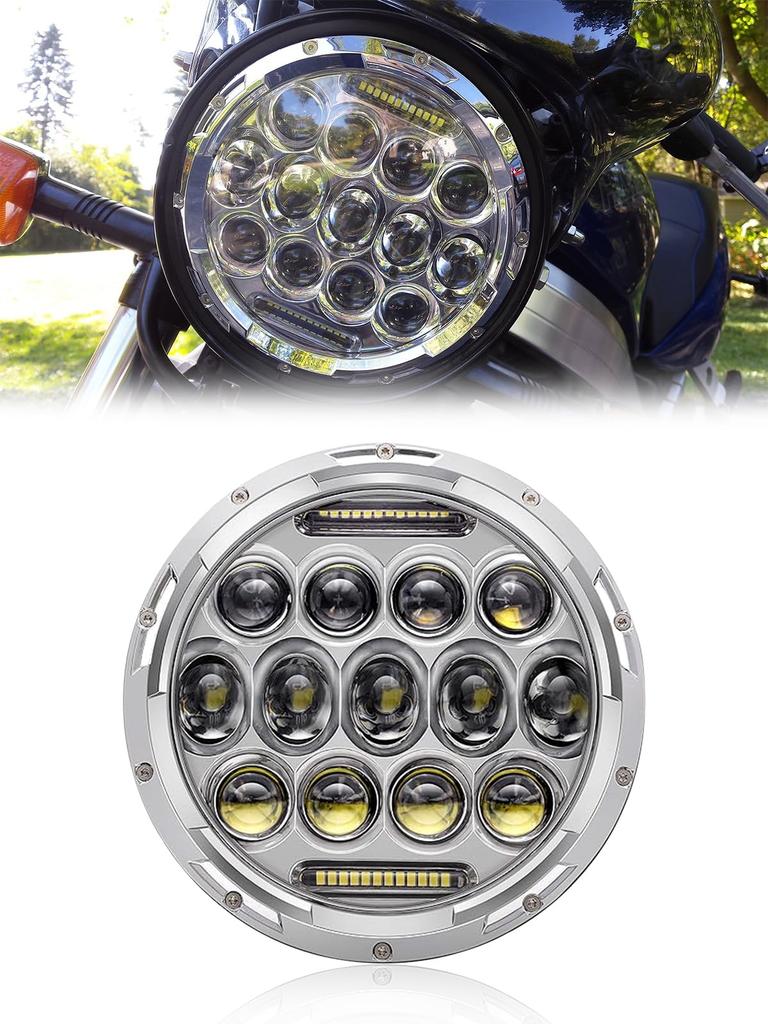 Largoods LED Headlight with Universal White Easy Compatible with Harley 7-inch DRL, LED, Hi/Lo Switch, 6000K, Waterproof, IP67, Installation, Dyna,