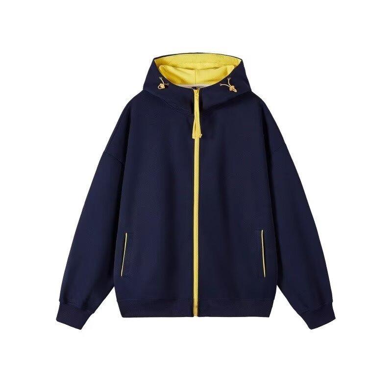 LOGO Unisex Färgblockerad Huvtröja med Dragkedja: Trendig Höst Casual Jacka