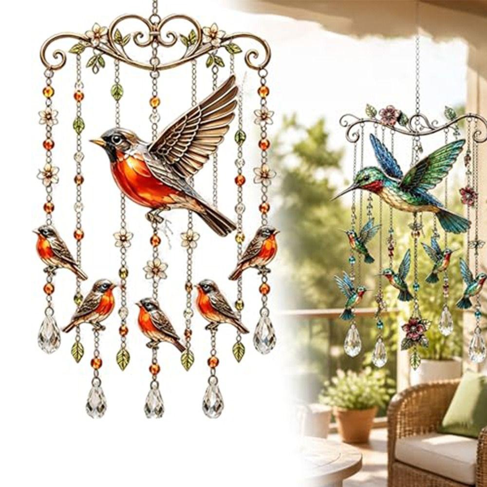 Crystal Pendants Bird Wind Chime Metal Suncatcher Wind Chime Hummingbird Wind Chime Patio Decor