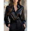 Damen S Langarm V-Ausschnitt Knopfleiste Einfarbig Elegante Bluse