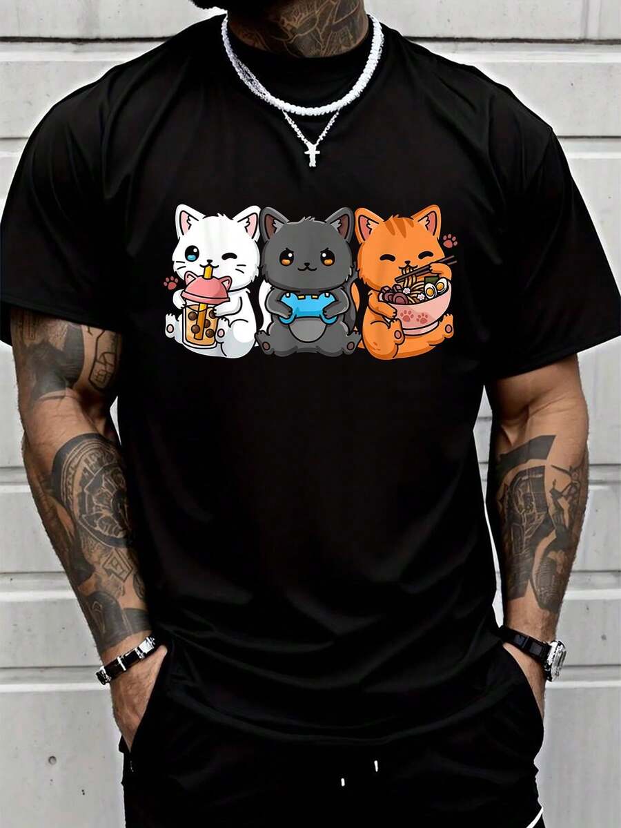 Anime Boba Tea Bubble Tea Gaming Gamer Ramen Cat Unisex T-Shirt S