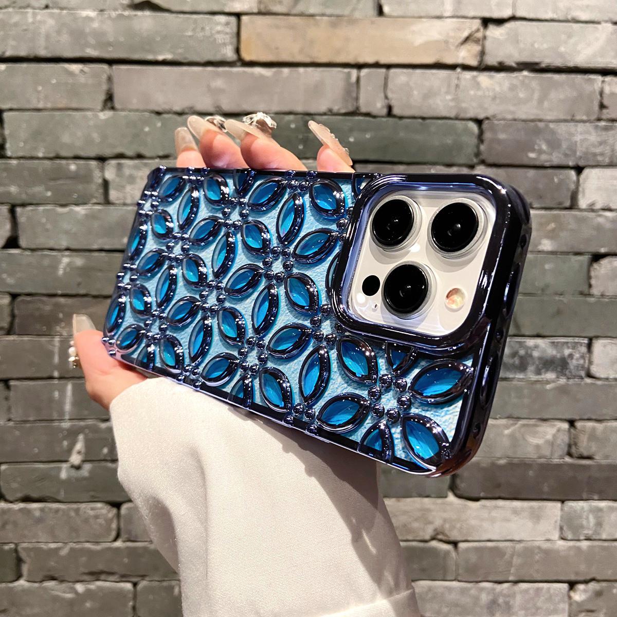 

Роскошный чехол для телефона с 3D покрытием Lucky Flowers для iPhone 11 12 13 14 15 Pro Max 11 Pro Max 12 Pro Max 13 Pro 14 Pro, мягкий чехол из ТПУ iPhone 12 синий