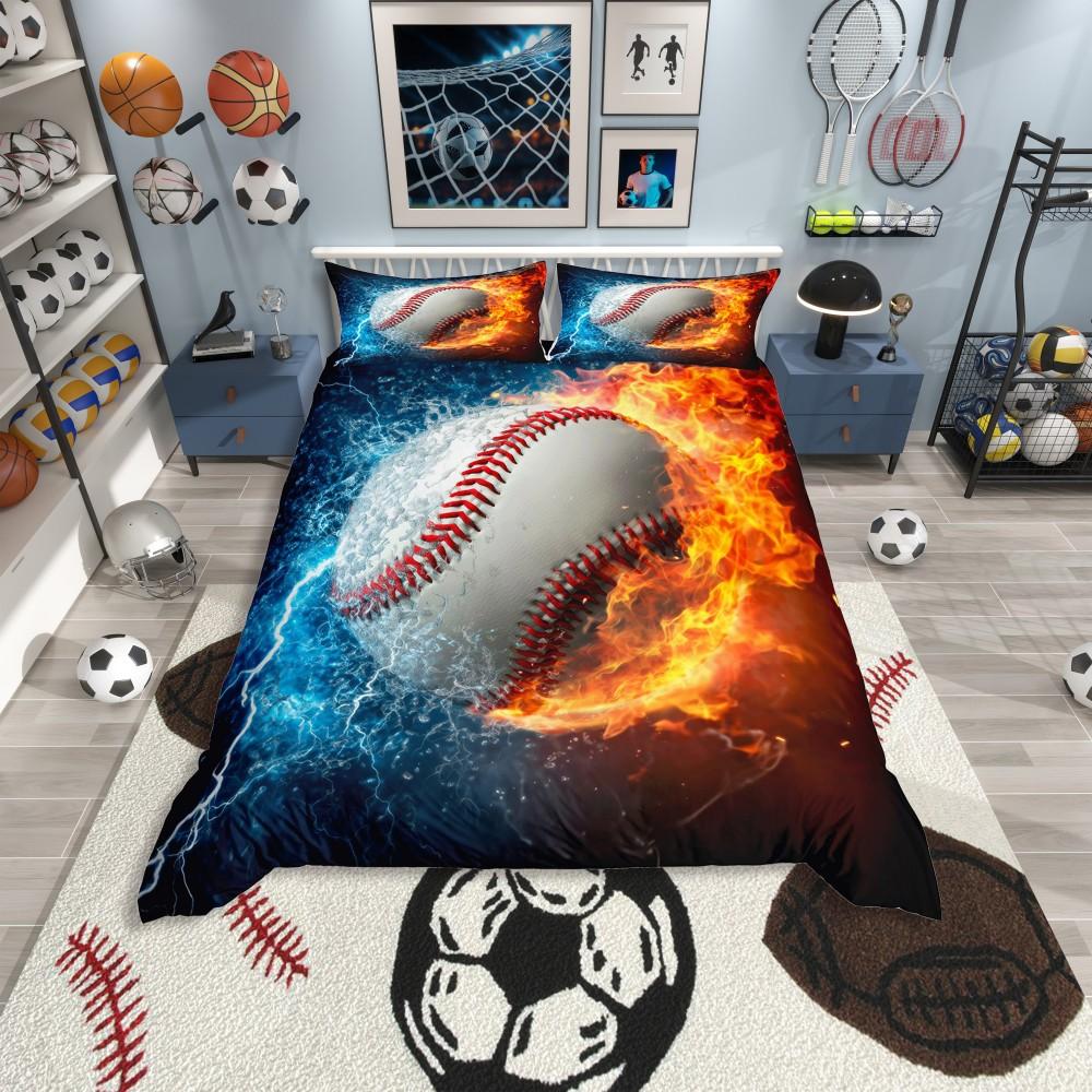 Homewish Boys Basketball Lover Duvet Cover Set,Modern Sport Player Bedding Set,Modern Ball Game Reversible Bed Set