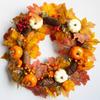 Artificial Wreath Garland Rattan Frame  Festival Pumpkin Maple Leaf  Fall Holiday Decoration