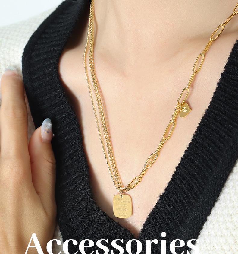 18K Gold-Plated Geometric Letter Pendant Necklace - Durable & Fashionable Titanium Steel Jewelry
