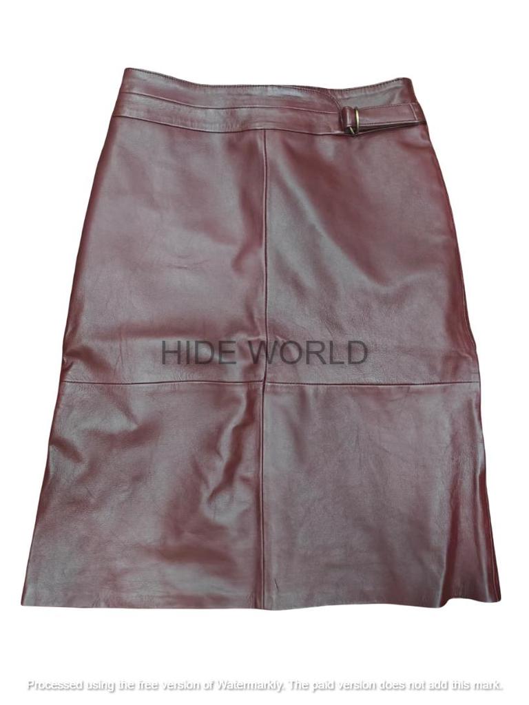 Damen Echter Burgunder Lammfell Lederrock Stylischer Gürtelrock Handgemacht Casual Wear