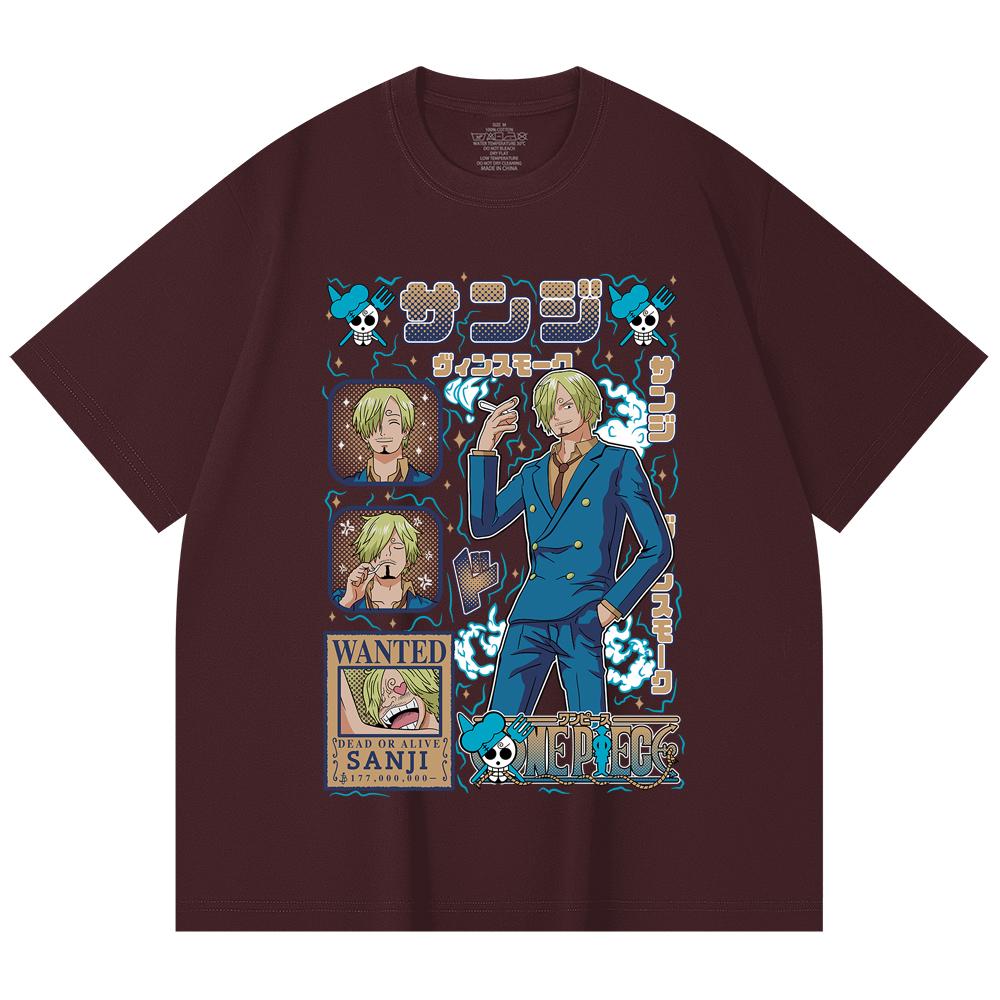 

230 Gsm 100% Cotton One Piece V59 Sanji Print Unisex Heavy Cotton T Shirt 2XL вина червоного кольору