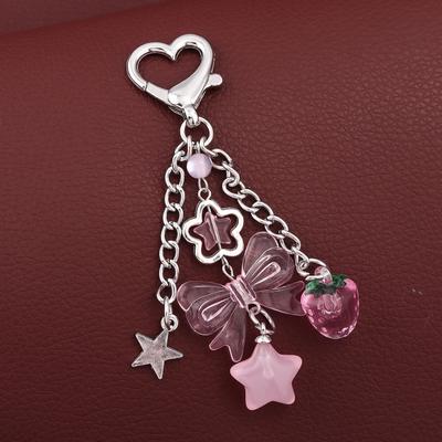 Flower Star Love Bow Strawberry Pendant Girly Pink Bag Charms Acrylic Student Women Bag Car Jewelry Gifts Bag Charm
