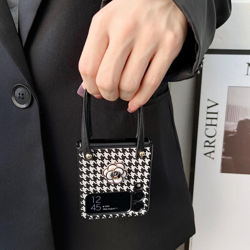 Houndstooth Bow -Knot Case For Samsung Galaxy Z Flip 4 5g 2022 New Fold Leather Phone Cover Anti -Knock Cases For Flip3 Flip 3