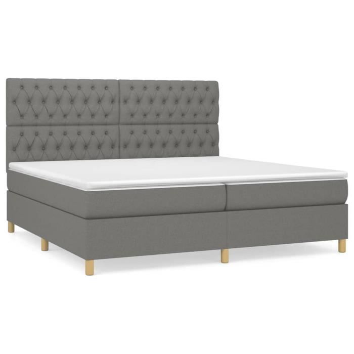 3142602 vidaXL Lit à sommier tapissier avec matelas Gris foncé 200x200cm Tissu