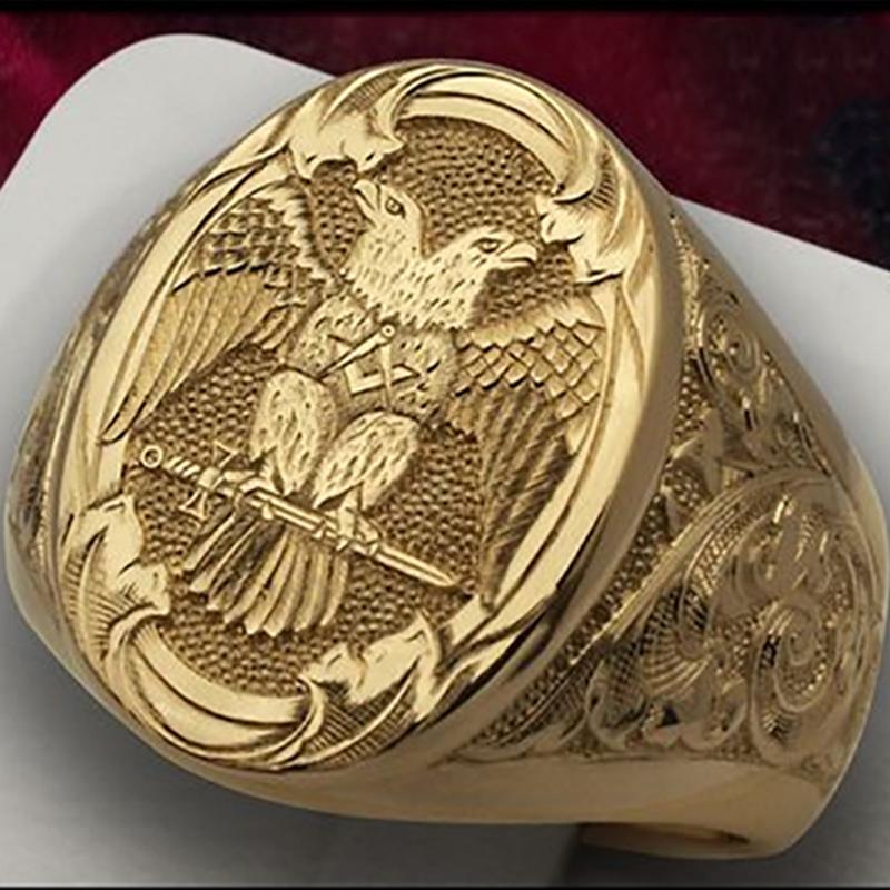 FDLK  Fashion Men's Signet Ring Russian Empire Double Eagle Rings For Male Punk Gold Color Arms Of The Russian Big Ring