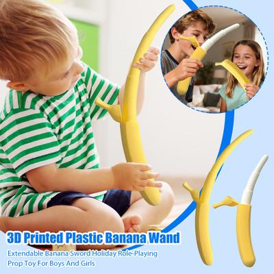 3D Printed Plastic Banana Wand Extendable Banana Sword Holiday Role-Playing Prop Toy For Boys And Girls
