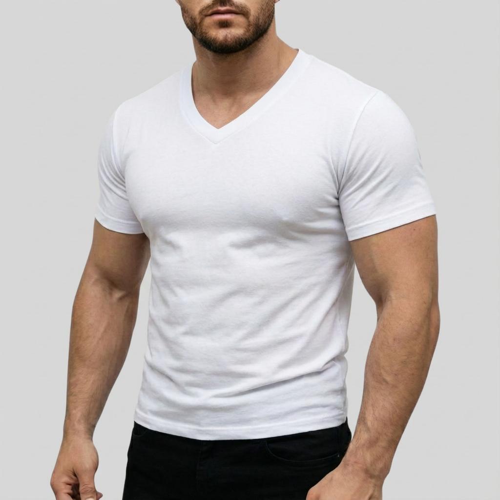 Herren Casual -farbig Elastisches Gewebe Kurzärmlig Rundhals Oberteil